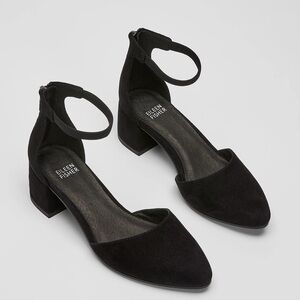 Eileen Fisher Ingle Nubuck Zip Ballerina Pumps Sandals Black Size 8.5